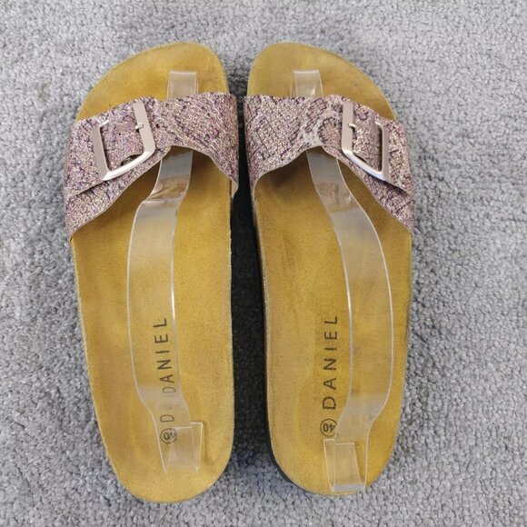 Daniel Sandals Womens 40 EU Slides Pink Glitter Slip On Shoes Strap Buckle - Picture 6 of 8